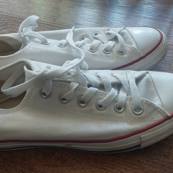 White Canvas Sneakers with Red Trim - Picture 2 of 5